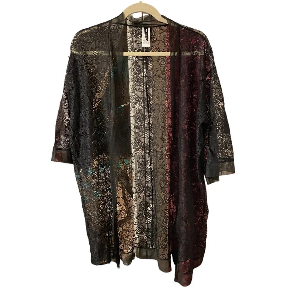 ADORE ME BLACK FLORAL LACE ROBE